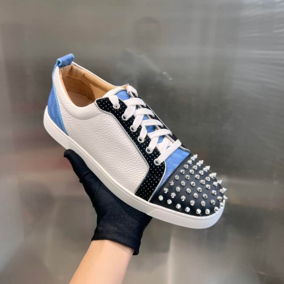 Christian Louboutin Louis Junior Spikes White Blue Sneaker - CLS042