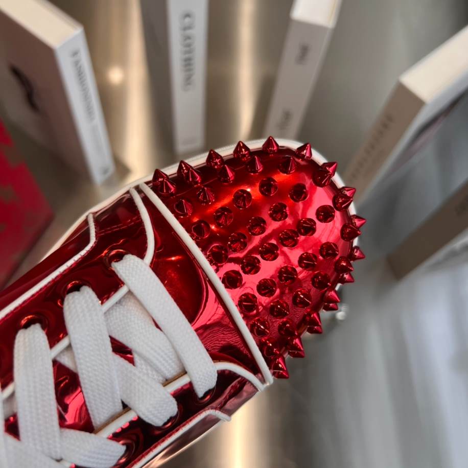 Christian Louboutin Fun Louis Junior Spikes Red Patent Leather Sneaker - CLS041