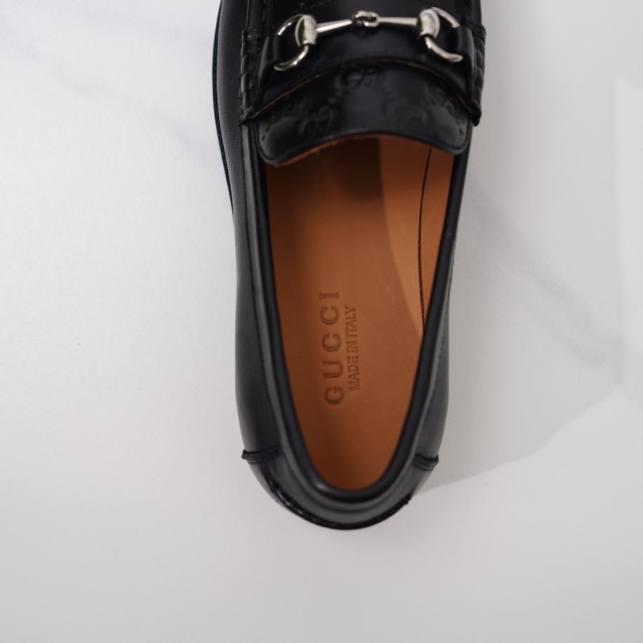 GUCCI LEATHER GC LOGO HORSEBIT BLACK LOAFER - GL056