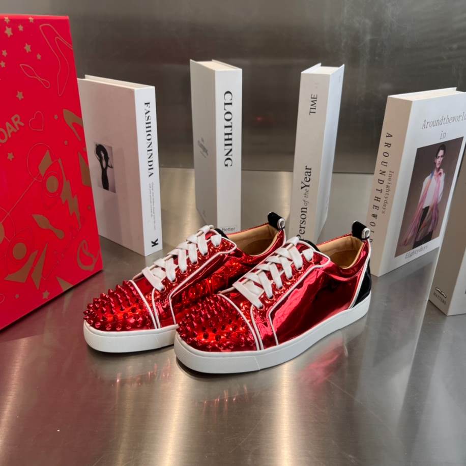 Christian Louboutin Fun Louis Junior Spikes Red Patent Leather Sneaker - CLS041