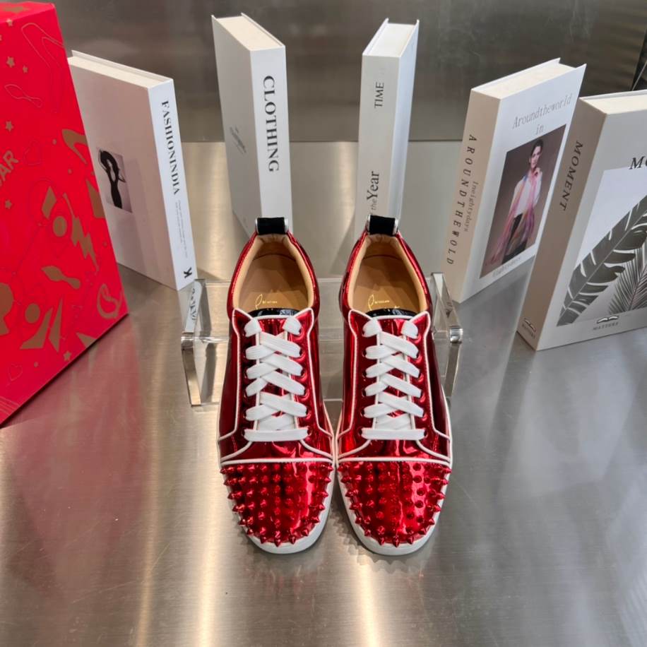 Christian Louboutin Fun Louis Junior Spikes Red Patent Leather Sneaker - CLS041