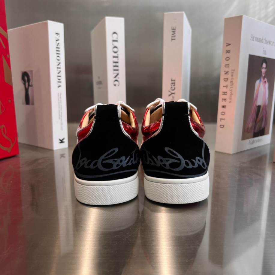 Christian Louboutin Fun Louis Junior Spikes Red Patent Leather Sneaker - CLS041