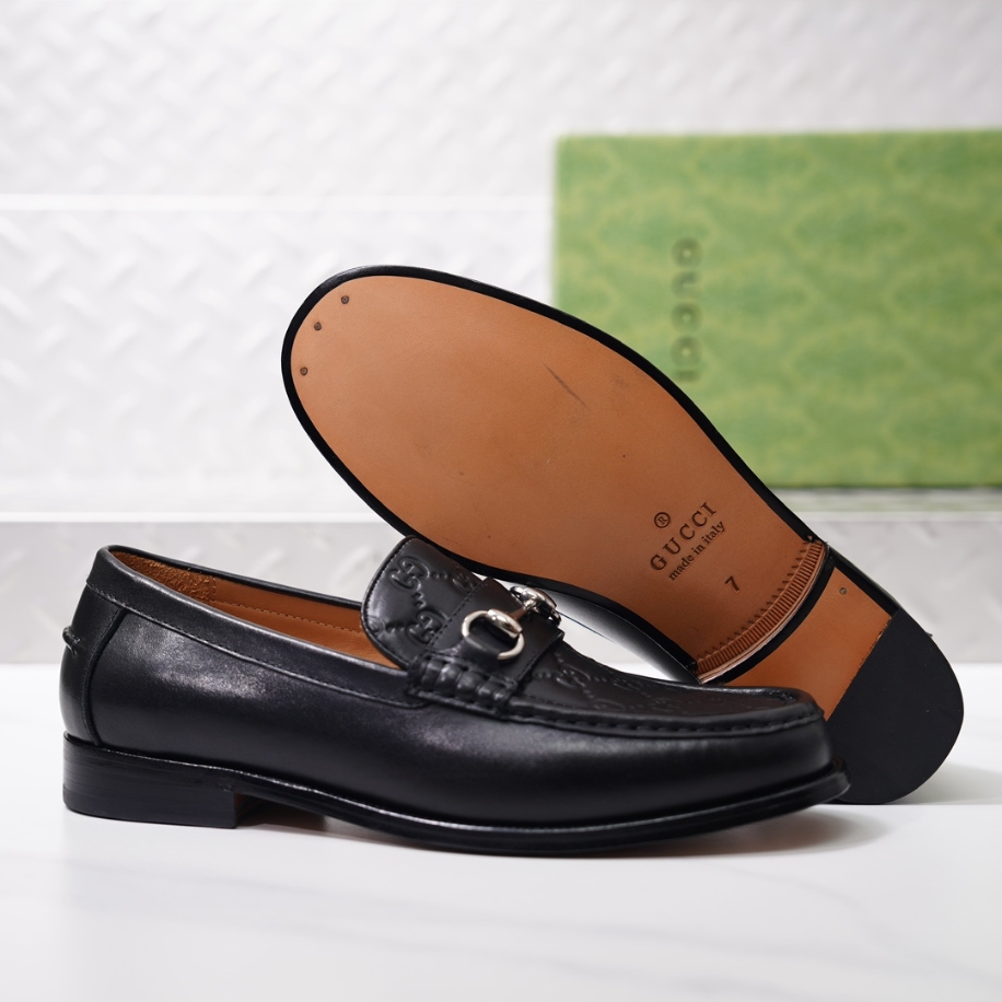 GUCCI LEATHER GC LOGO HORSEBIT BLACK LOAFER - GL056