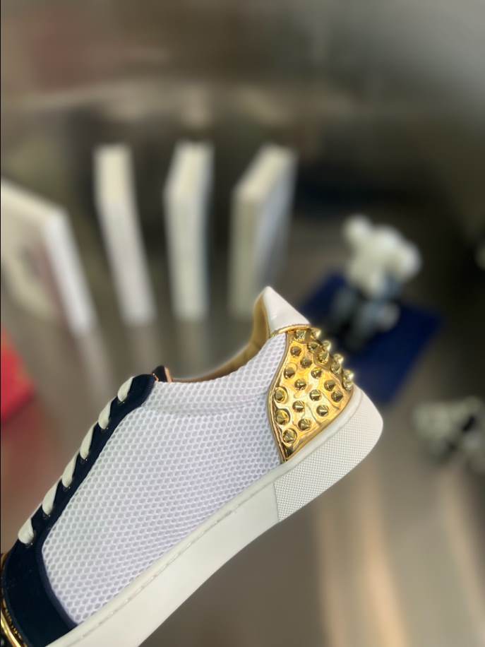 Christian Louboutin Low Top Black White Gold Sneaker - CLS050