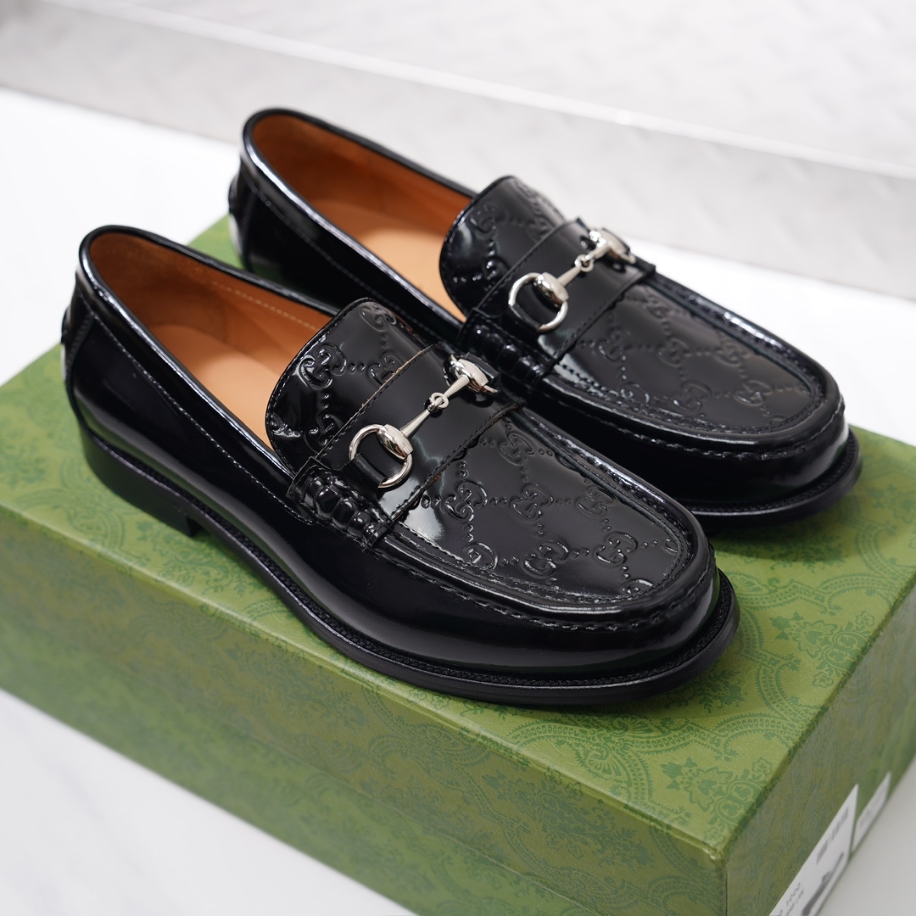 GUCCI LEATHER BLACK GC LOGO HORSEBIT LOAFER - GL055