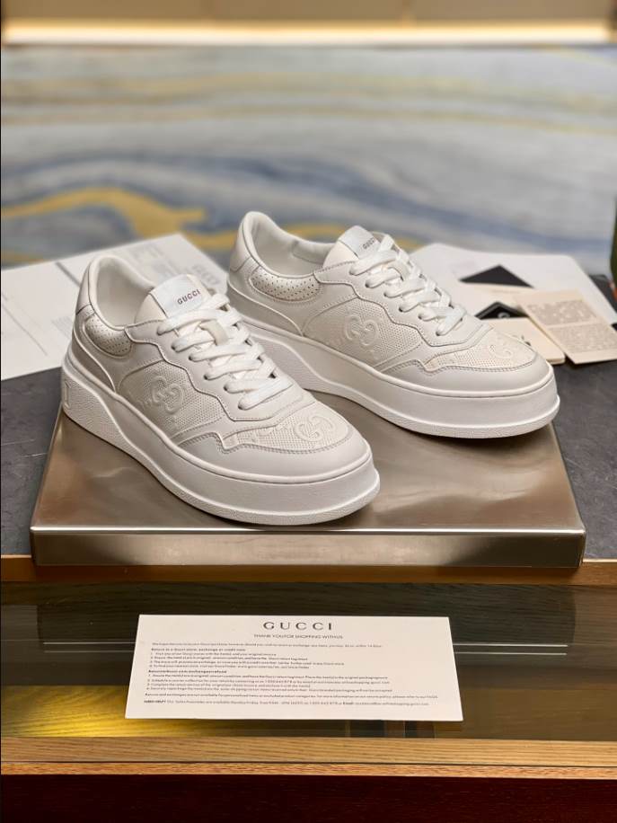 Gucci Embossed White Leather Sneakers - GCC197