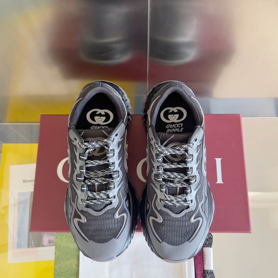 Gucci Ripple Splash Black Grey Fabric Sneakers - GCC201