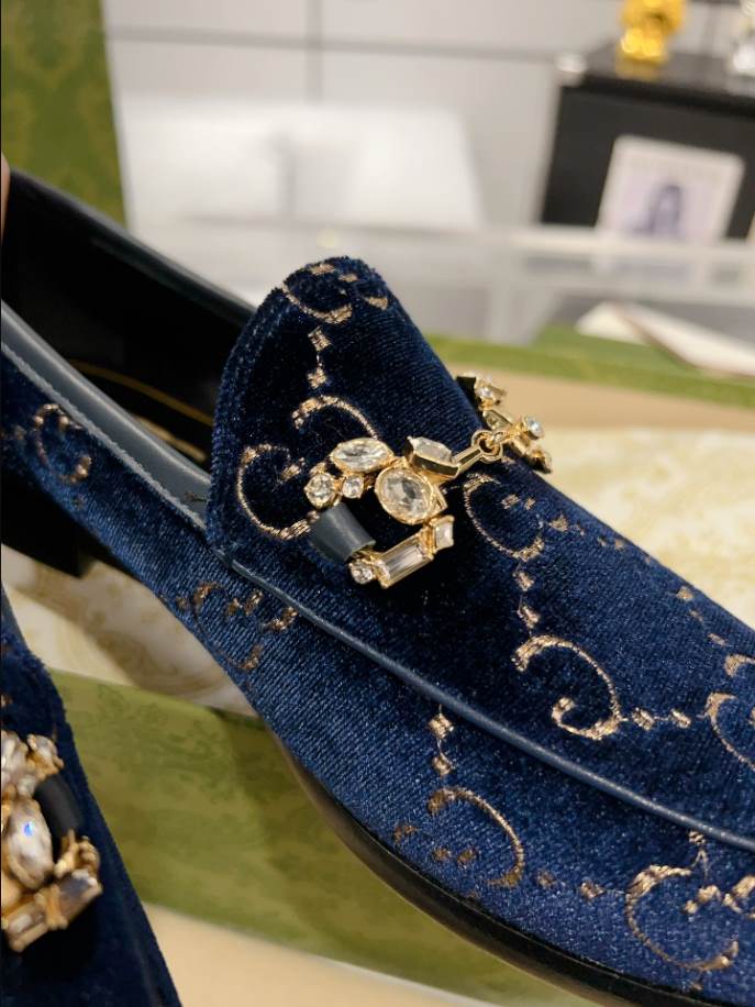 Gucci Jordaan Velvet Blue Leather Loafer - GL075