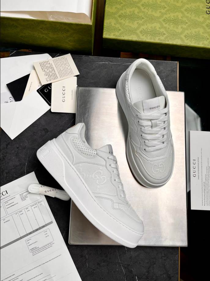 Gucci Embossed White Leather Sneakers - GCC197