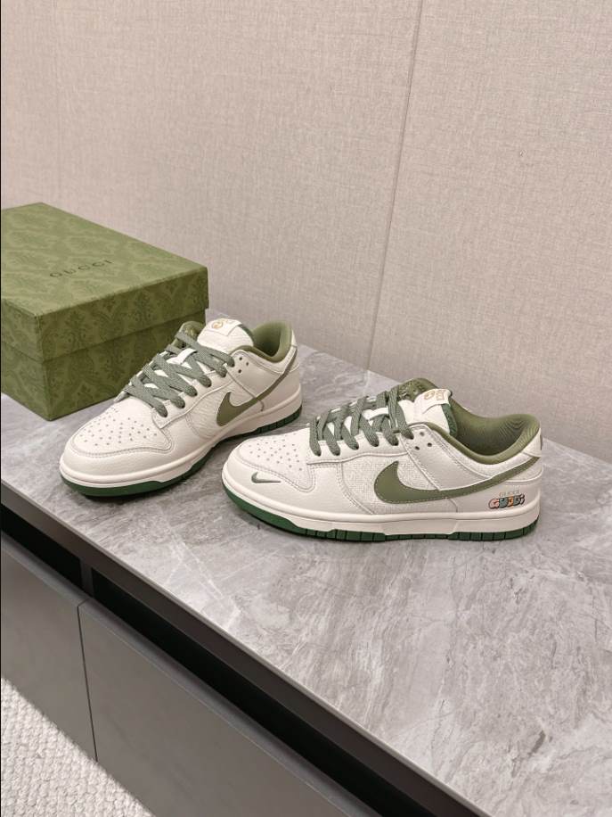 Gucci Nike Dunk Low Green White Sneakers - GCC202