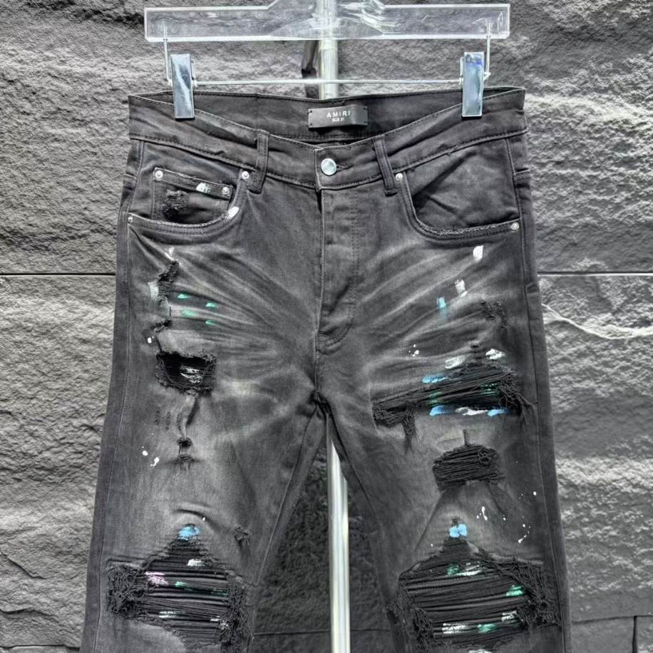 Amiri Ripp Black Paint Splatter Jeans - AMIJ022
