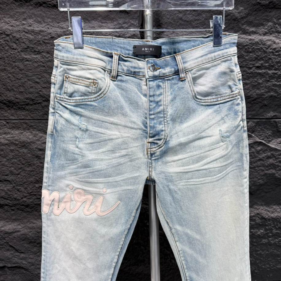Amiri Men Blue Script Logo Jeans - AMIJ017