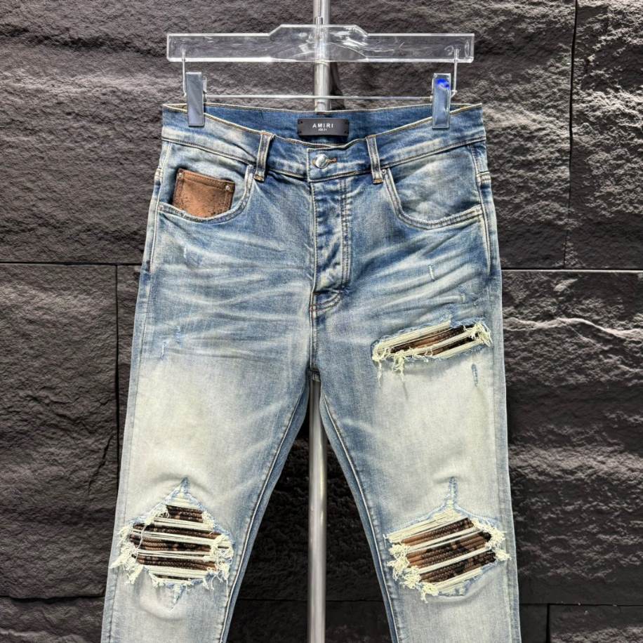 Amiri Ripp Brown Blue Jeans - AMIJ028