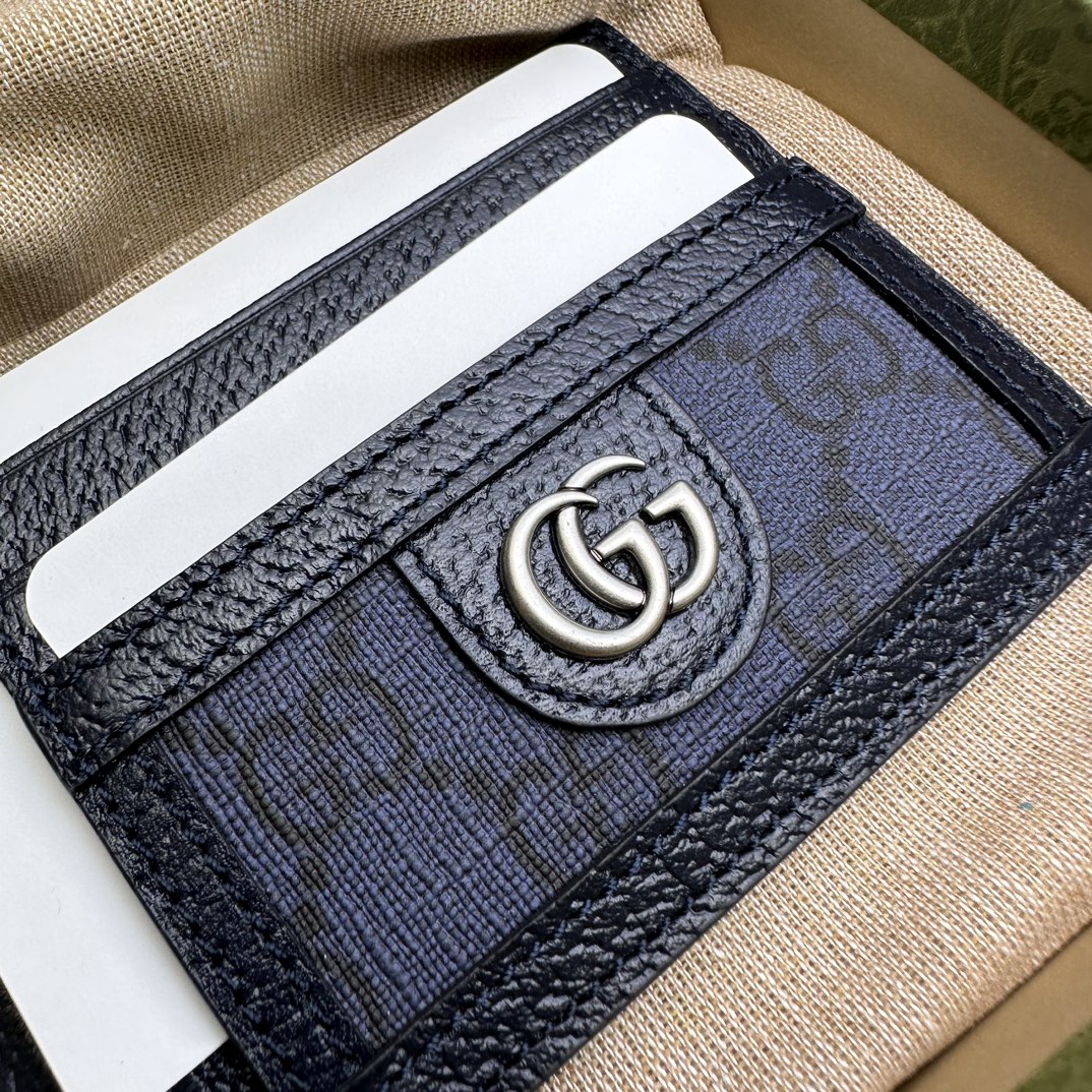 NEW GUCCI OPHIDIA BLUE & DARK BLUE GG SUPREME CANVAS LEATHER CARD CASE WALLET- WLG031 NEW GUCCI OPHIDIA BLUE & DARK BLUE GG SUPREME CANVAS LEATHER CARD CASE WALLET- WLG031