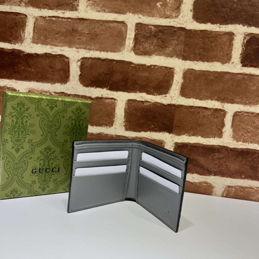 GUCCI MEN'S CURRENT GRAY GG EMBOSSED LEATHER BIFOLD WALLET- WLG035 GUCCI Men's Current Gray GG Embossed Leather Bifold Wallet