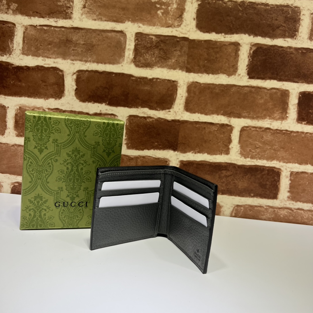 GUCCI GG BI-FOLD WALLET BLACK LEATHER - WLG039 GUCCI GG BI-FOLD WALLET BLACK LEATHER