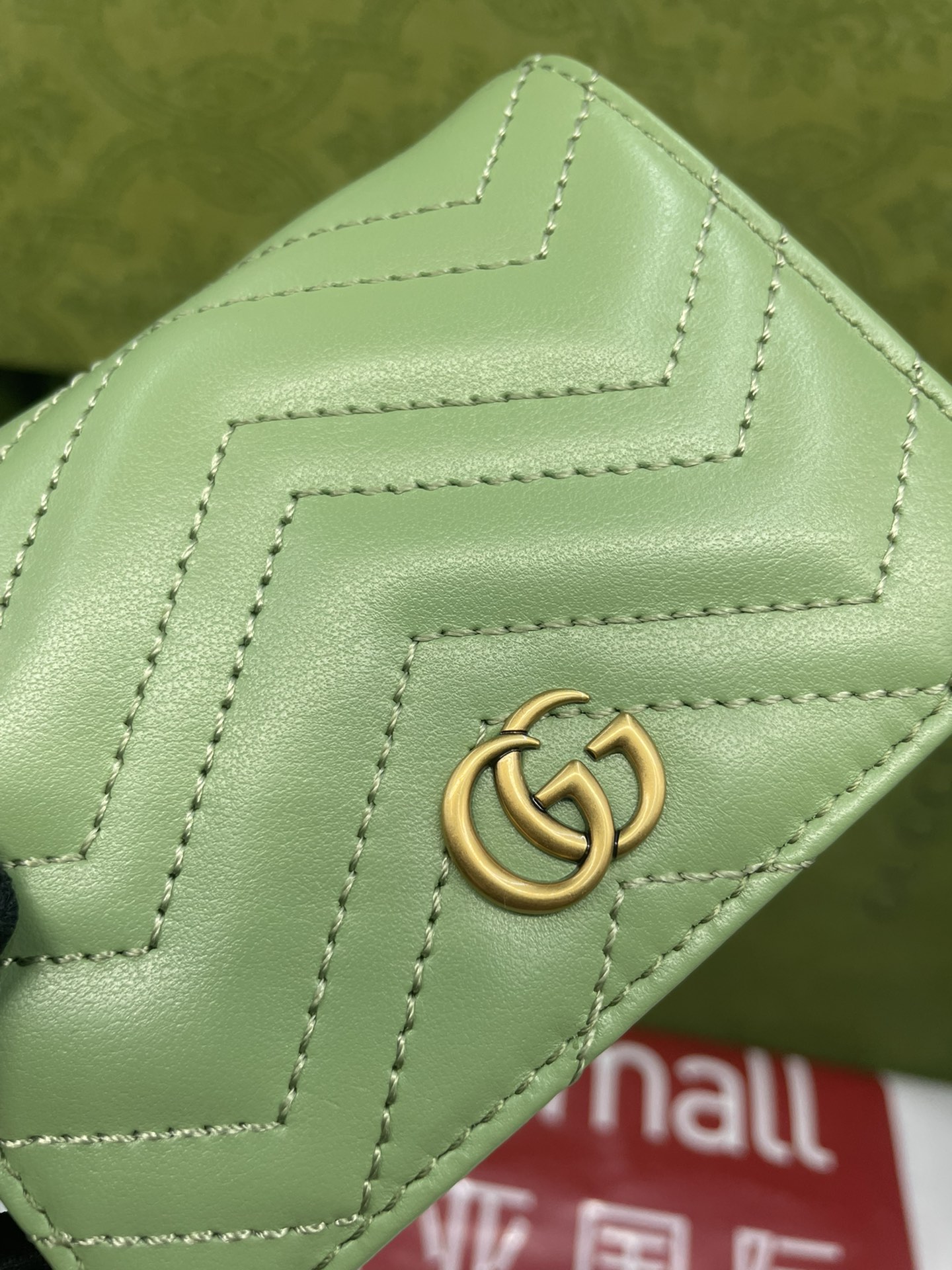 GUCCI GG MARMONT BIFOLD WALLET DOUBLE G QUILTED LEATHER GREEN - WLG050 GUCCI GG MARMONT BIFOLD WALLET DOUBLE G QUILTED LEATHER GREEN