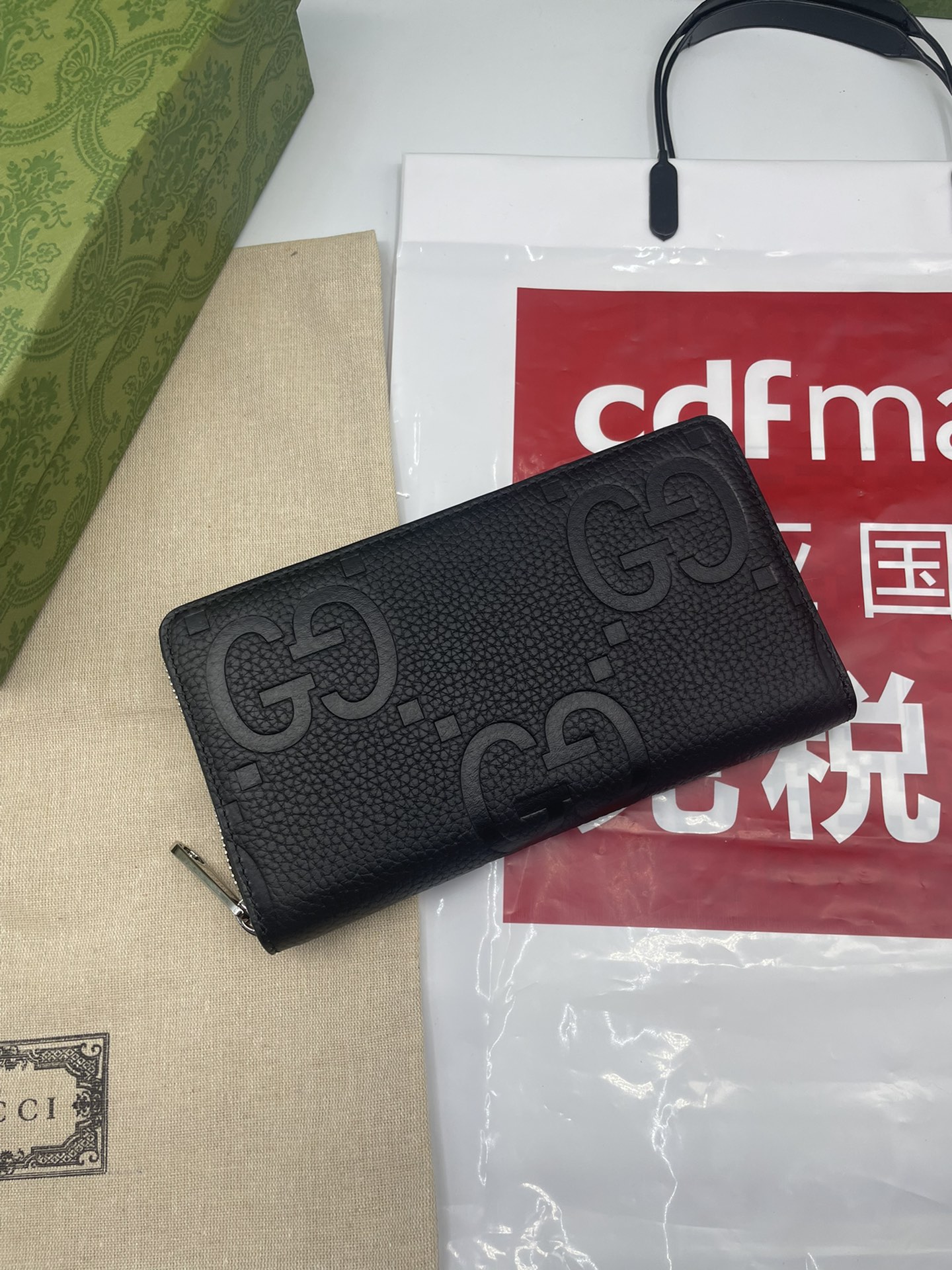 JUMBO GG ZIP AROUND WALLET BLACK LEATHER - WLG060 JUMBO GG ZIP AROUND WALLET BLACK LEATHER