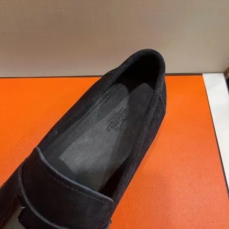Hermes Men's Paris Loafers In Black Suede Calfskin - HM013 Hermes Men's Paris Loafers In Black Suede Calfskin