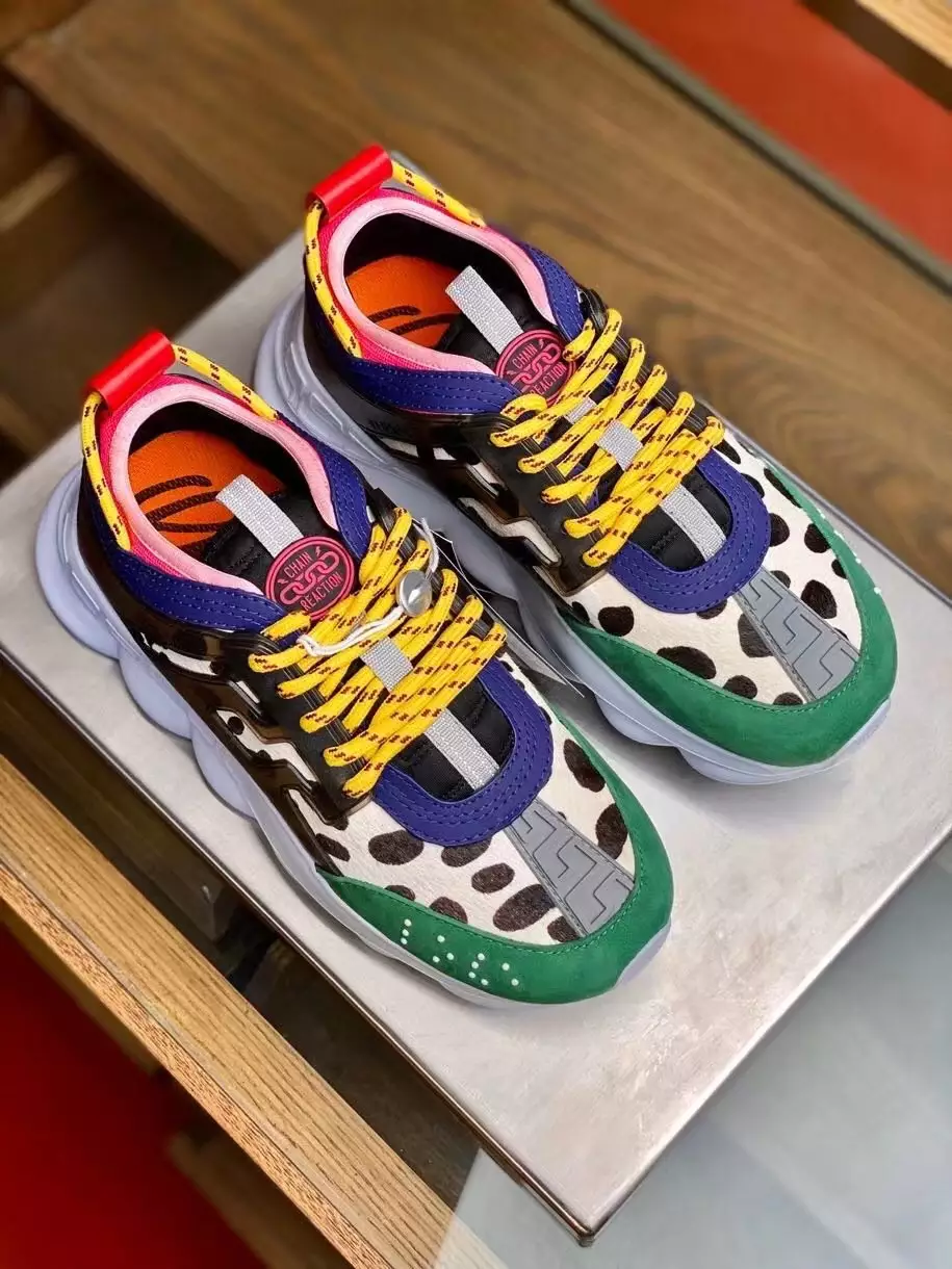 VERSACE WOMEN'S MULTICOLOUR CHAIN REACTION SNEAKERS WITH LEOPARD PRINT - VSS028