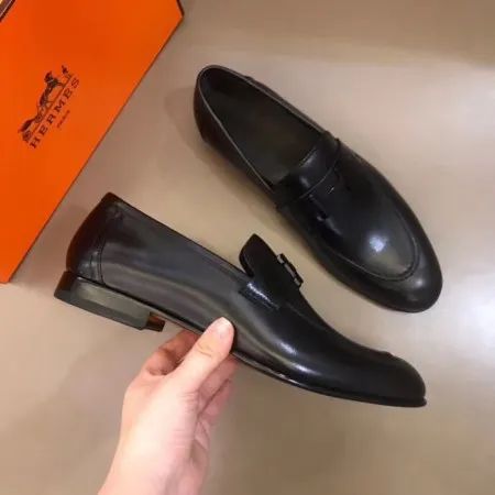 Hermes Men's Paris Loafers In Black Calfskin - HM011 Hermes Men's Paris Loafers In Black Calfskin