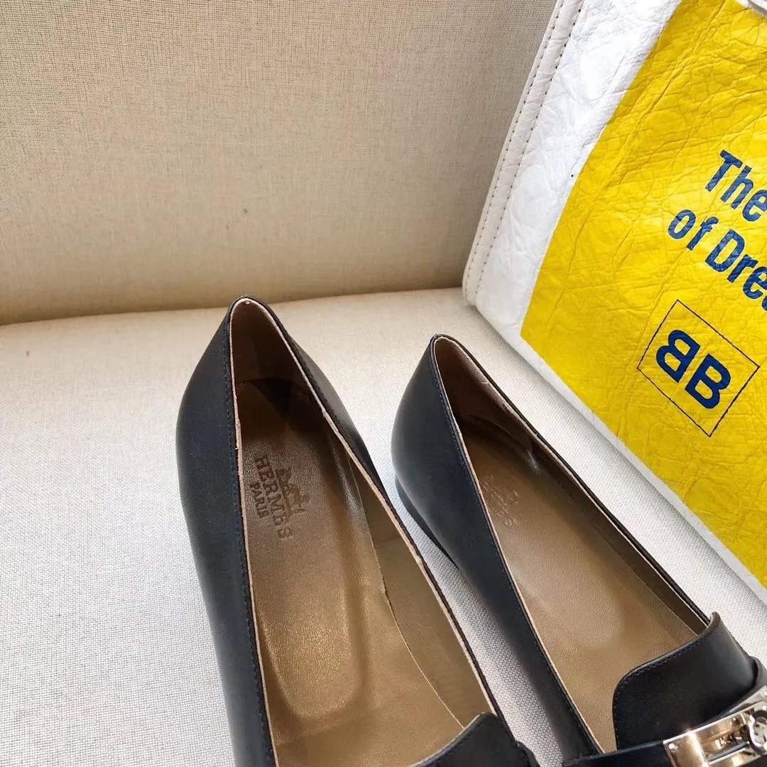 Hermes Pegase Ballerina Flats In Black Calfskin - HM078 Hermes Pegase Ballerina Flats In Black Calfskin