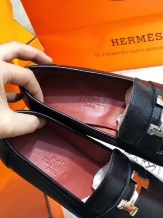 Hermes Women's Paris Loafers In Black Goatskin - HM085 Hermes Women's Paris Loafers In Black Goatskin