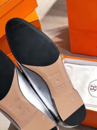 Hermes Women's Paris Loafers In Silver Metallic Goatskin - HM082 Hermes Women's Paris Loafers In Silver Metallic Goatskin