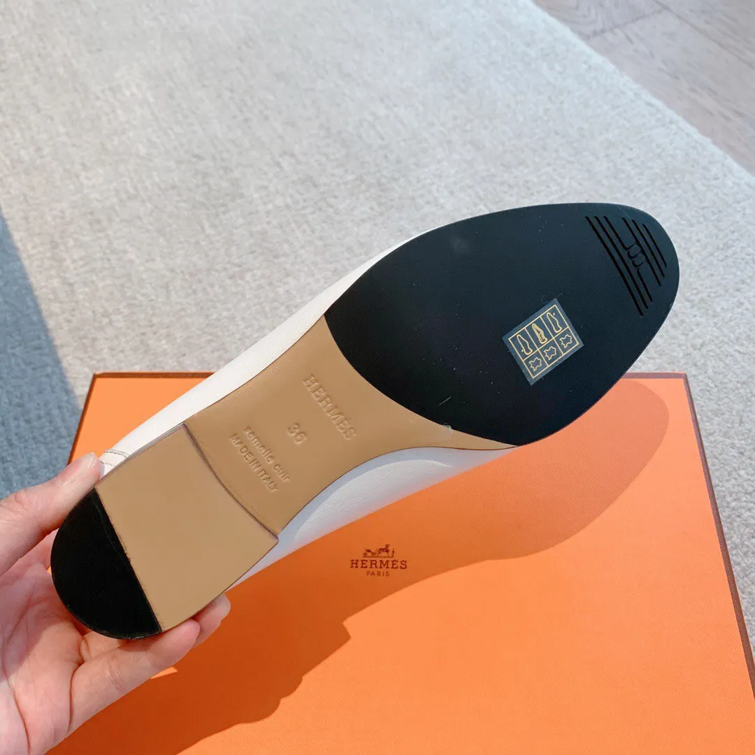 Hermes Women's Paris Loafers in White Goatskin - HM077 Hermes Women's Paris Loafers in White Goatskin