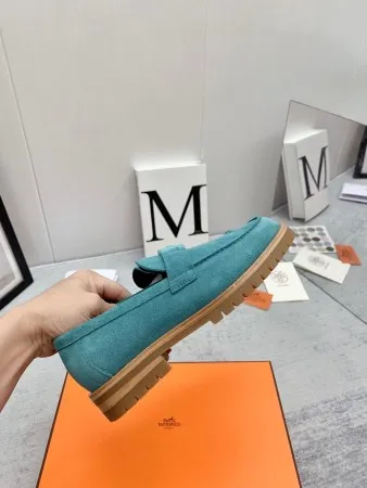 Hermes Women's Faubourg Loafers in Blue Suede Leather - HM074 Hermes Women's Faubourg Loafers in Blue Suede Leather