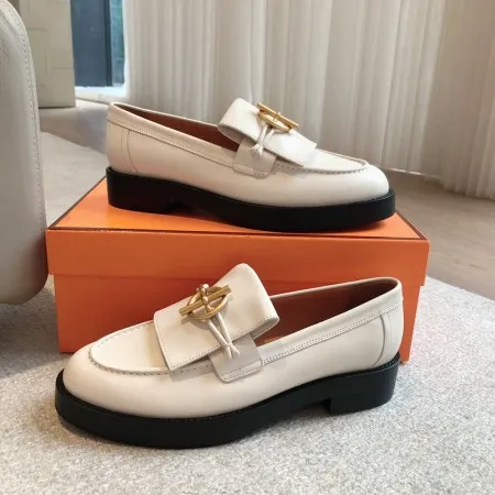 Hermes Women's Impact Loafers in White Leather - HM050 Hermes Women's Impact Loafers in White Leather