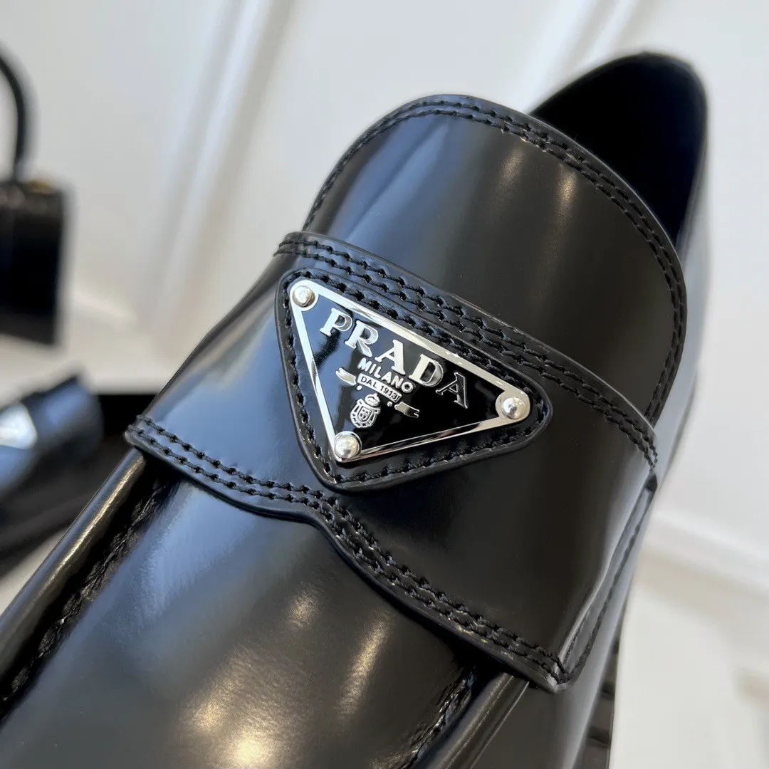 Prada Women's Loafers In Black Brushed Leather - PRL002 Prada Women's Loafers In Black Brushed Leather