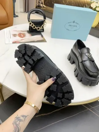 Prada Women's Monolith Loafers In Black Brushed Leather - PRL006 Prada Women's Monolith Loafers In Black Brushed Leather