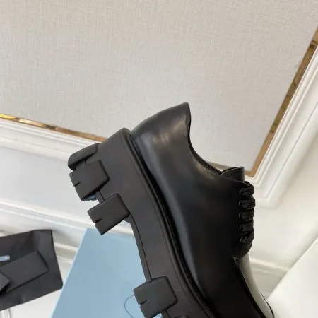 Prada Monolith Lace-up Loafers in Black Brushed Leather - PRL009 Prada Monolith Lace-up Loafers in Black Brushed Leather