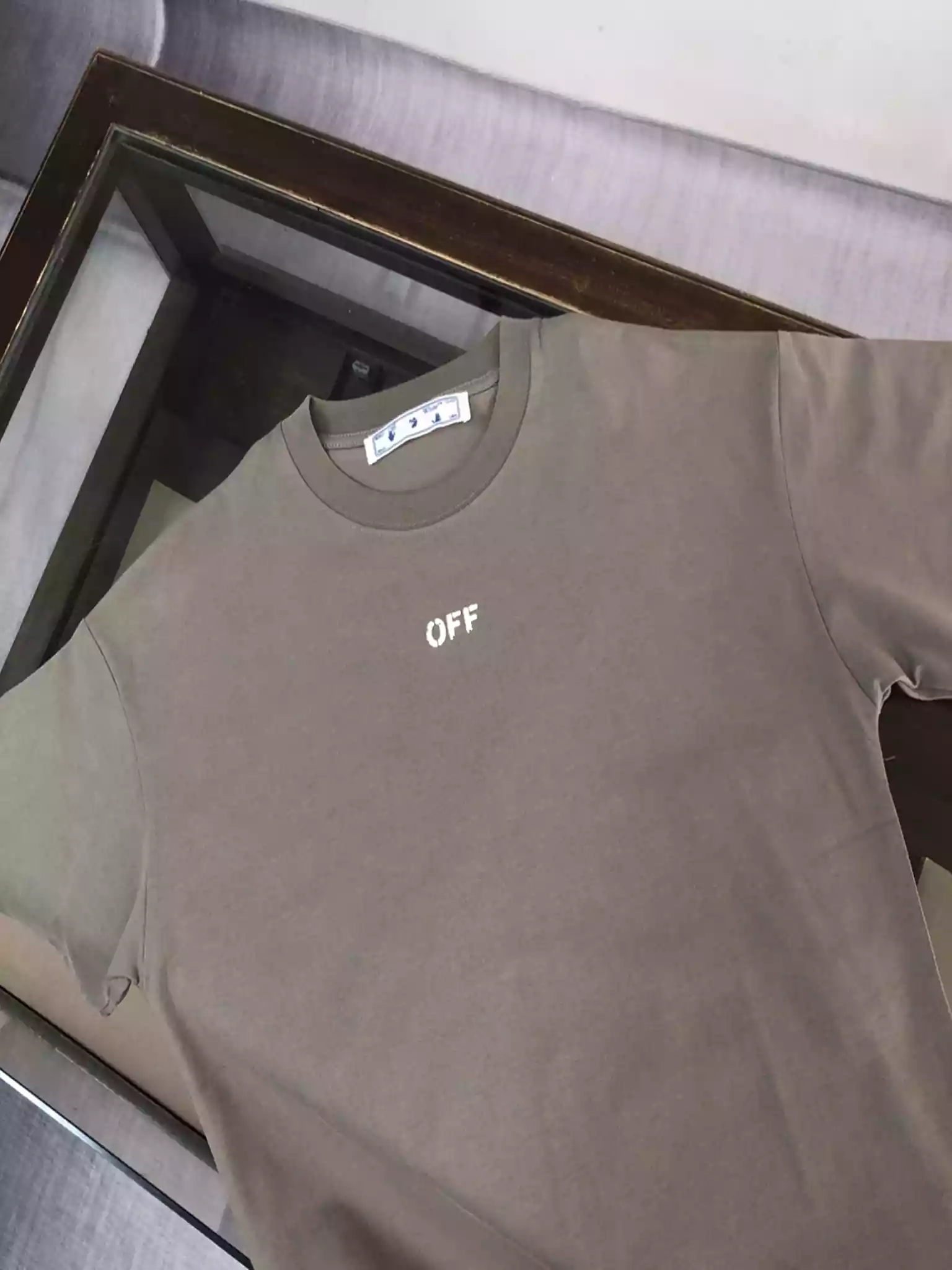 Off-White Beige Logo Stitch T-shirt - OWS031 Off-White Beige Logo Stitch T-shirt