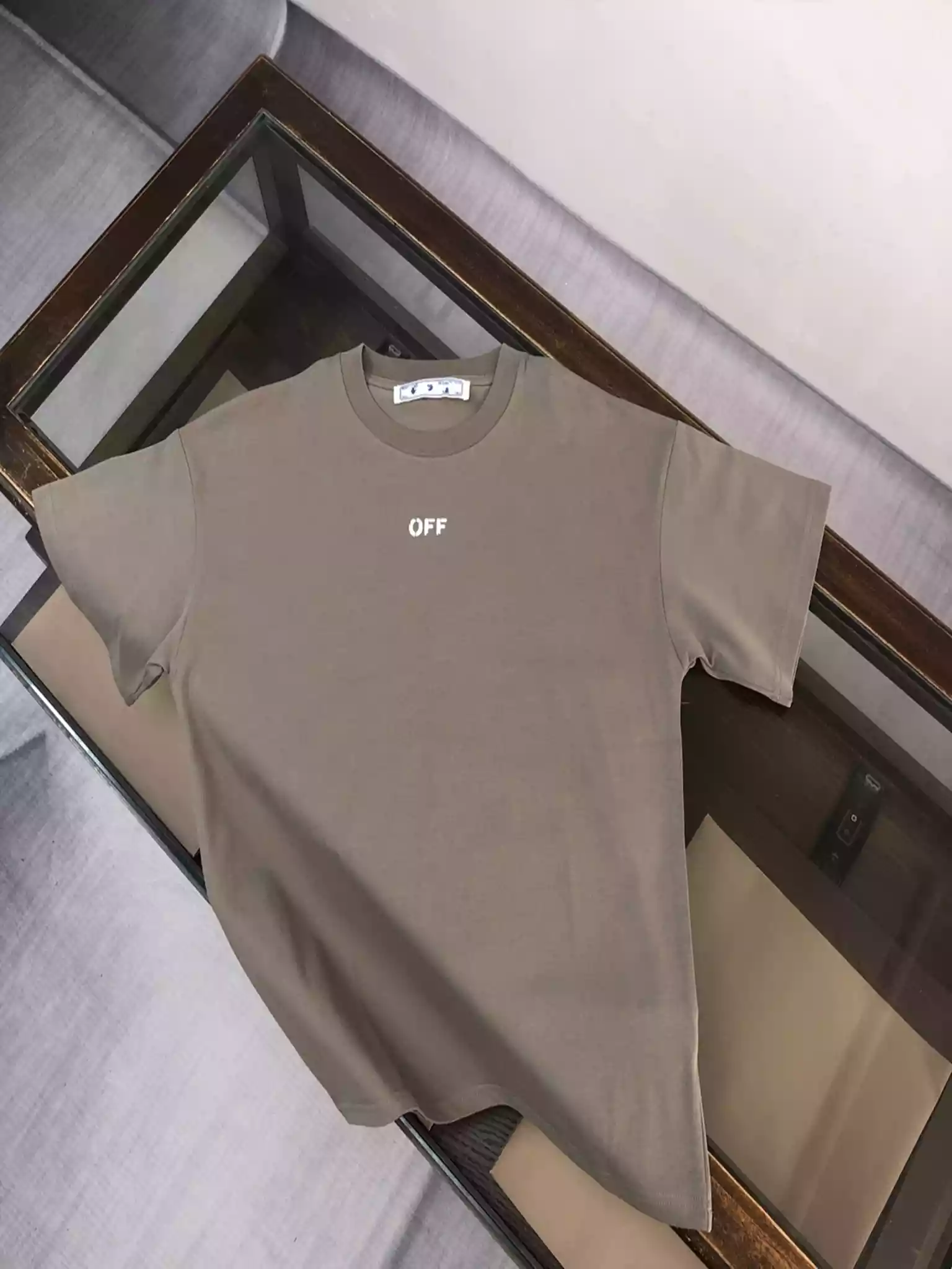 Off-White Beige Logo Stitch T-shirt - OWS031 Off-White Beige Logo Stitch T-shirt