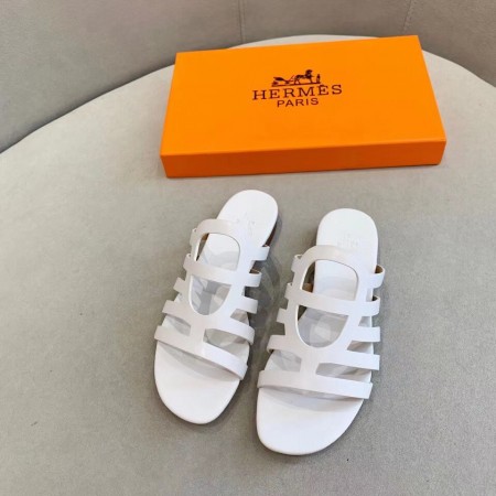 HERMES CAMELIA SLIDE SANDALS IN WHITE CALFSKIN - HMSD139