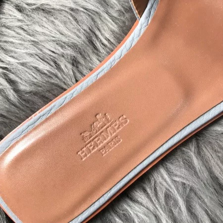 HERMES ORAN SLIDE SANDALS IN BLUE LIN CLEMENCE LEATHER - HMSD106