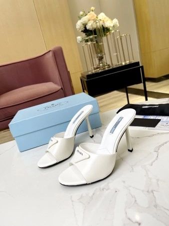 PRADA HEELED SANDALS 75MM IN WHITE BRUSHED LEATHER - PSD016