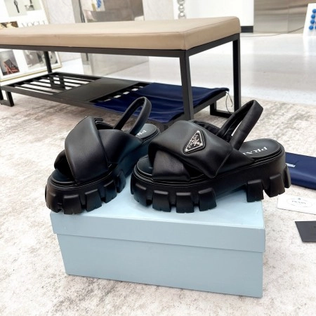 PRADA MONOLITH PADDED SANDALS IN BLACK NAPPA LEATHER - PSD017