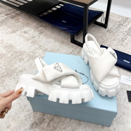 PRADA MONOLITH PADDED SANDALS IN WHITE NAPPA LEATHER - PSD018