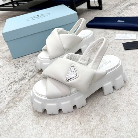 PRADA MONOLITH PADDED SANDALS IN WHITE NAPPA LEATHER - PSD018