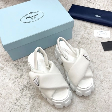 PRADA MONOLITH PADDED SANDALS IN WHITE NAPPA LEATHER - PSD018