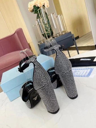 PRADA PLATFORM SANDALS 135MM IN BLACK SATIN WITH CRYSTALS - PSD010