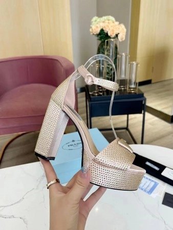 PRADA PLATFORM SANDALS 135MM IN GOLD SATIN WITH CRYSTALS - PSD012