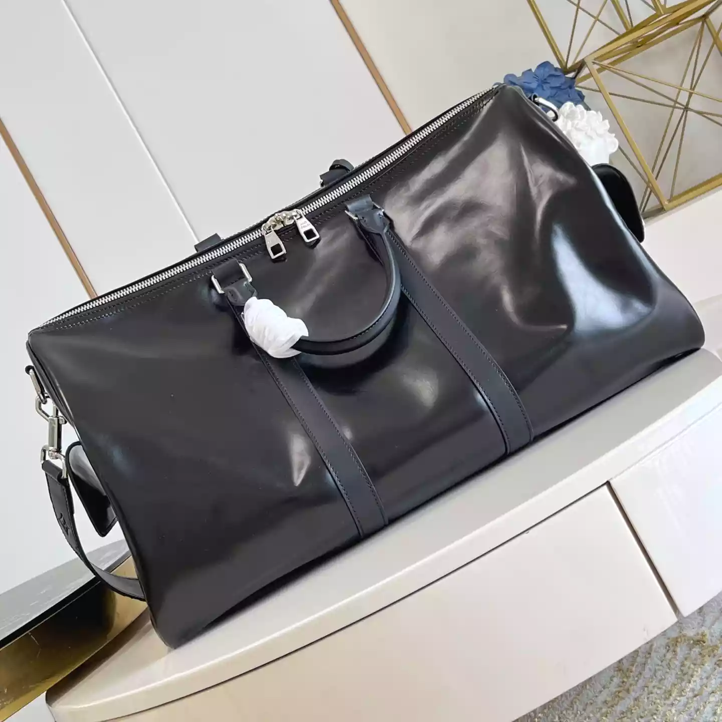 KEEPALL CARGO BANDOULIERE 50 BAG BLACK CALF LEATHER - LW308 KEEPALL CARGO BANDOULIERE 50 BAG BLACK CALF LEATHER