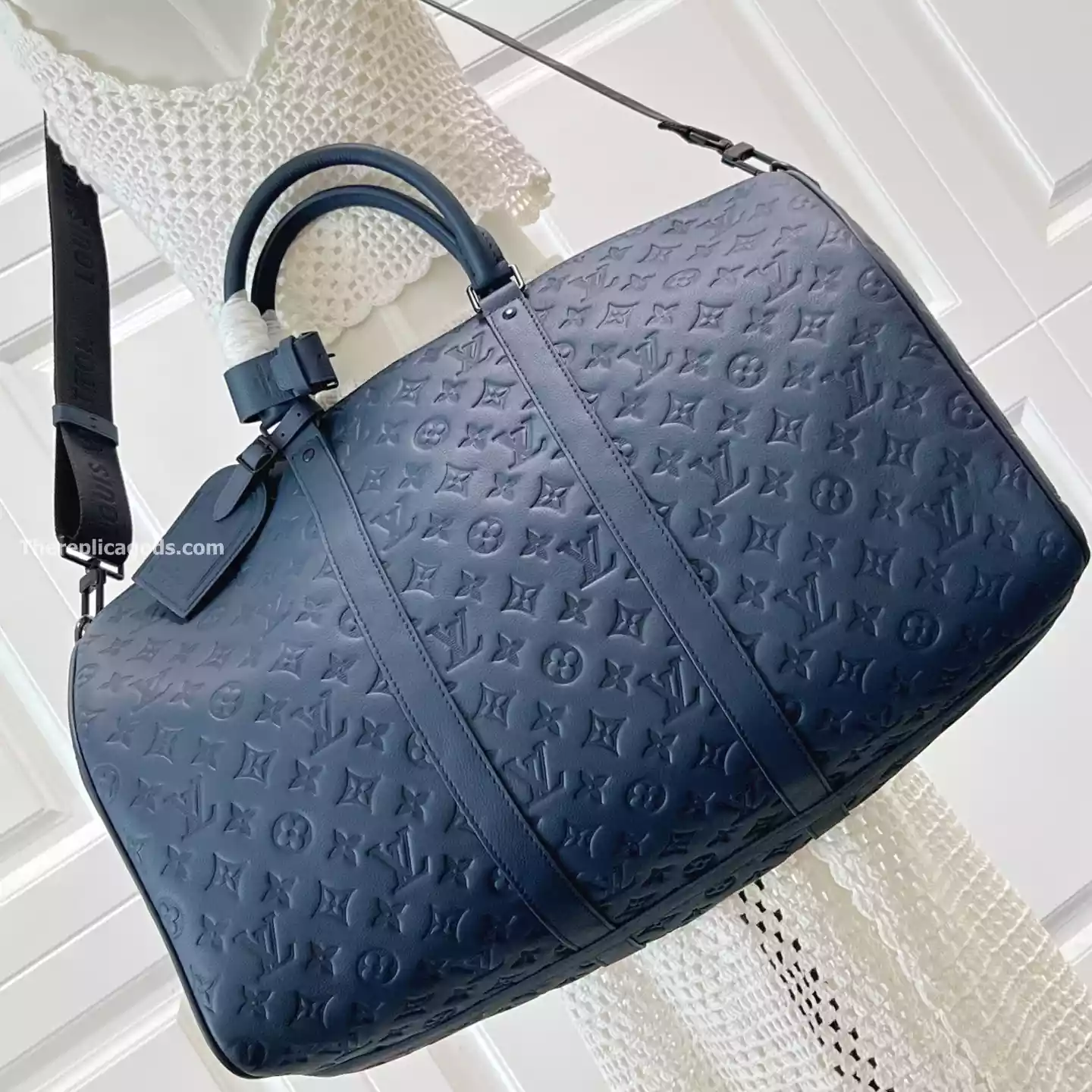 KEEPALL BANDOULIERE 50 BAG NAVY BLUE MONOGRAM SHADOW - LW313 KEEPALL BANDOULIERE 50 BAG NAVY BLUE MONOGRAM SHADOW