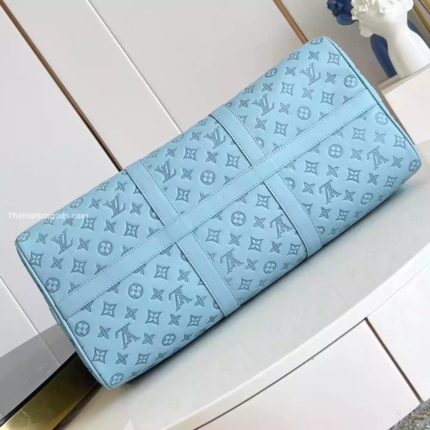 KEEPALL BANDOULIERE 50 BAG SKY BLUE MONOGRAM SHADOW - LW314 KEEPALL BANDOULIERE 50 BAG SKY BLUE MONOGRAM SHADOW