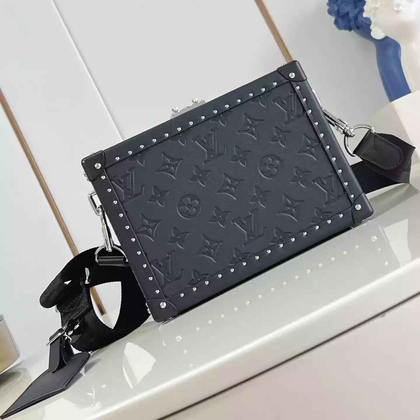 CLUTCH BOX BLACK MONOGRAM SHADOW COWHIDE LEATHER - LW297 CLUTCH BOX BLACK MONOGRAM SHADOW COWHIDE LEATHER