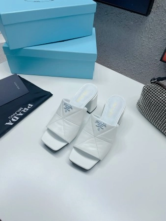 PRADA HEELED SLIDE SANDALS 65MM IN WHITE NAPPA LEATHER - PSD036